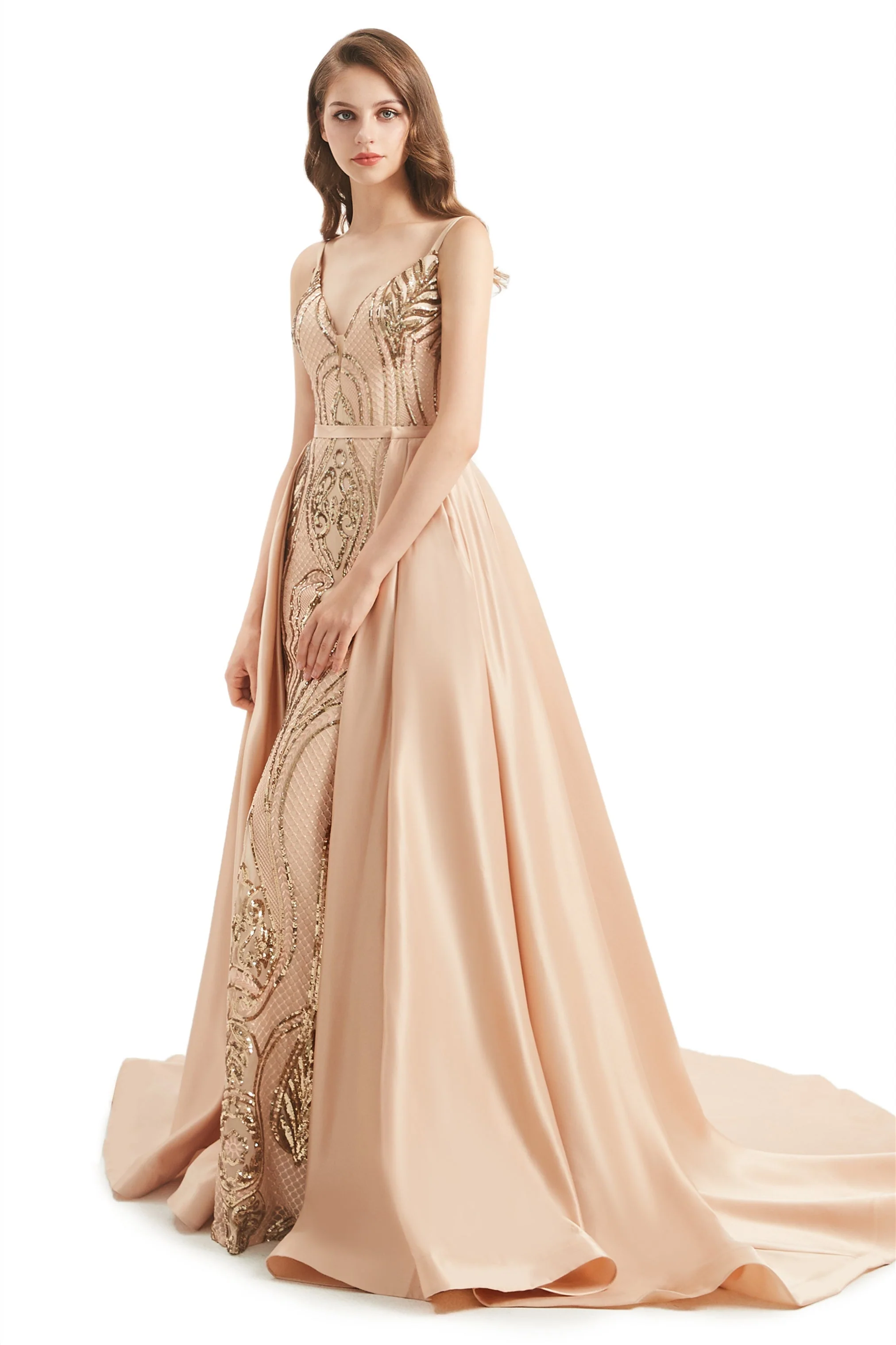 Mermaid V-neck Spaghetti strap Lace Sequined Floor-length Sleeveless Backless Prom Dress - Image 6