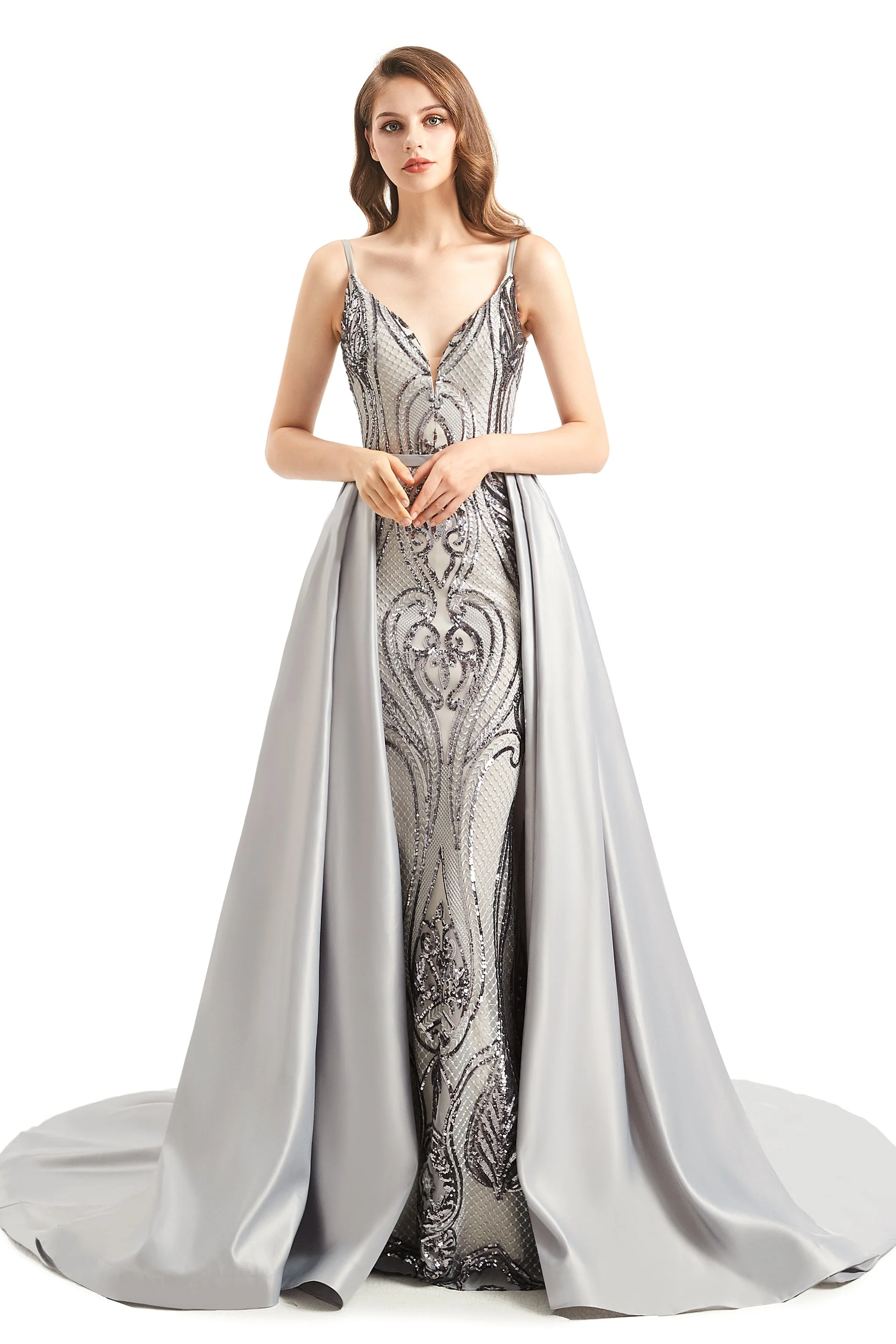 Mermaid V-neck Spaghetti strap Lace Sequined Floor-length Sleeveless Backless Prom Dress - Image 9
