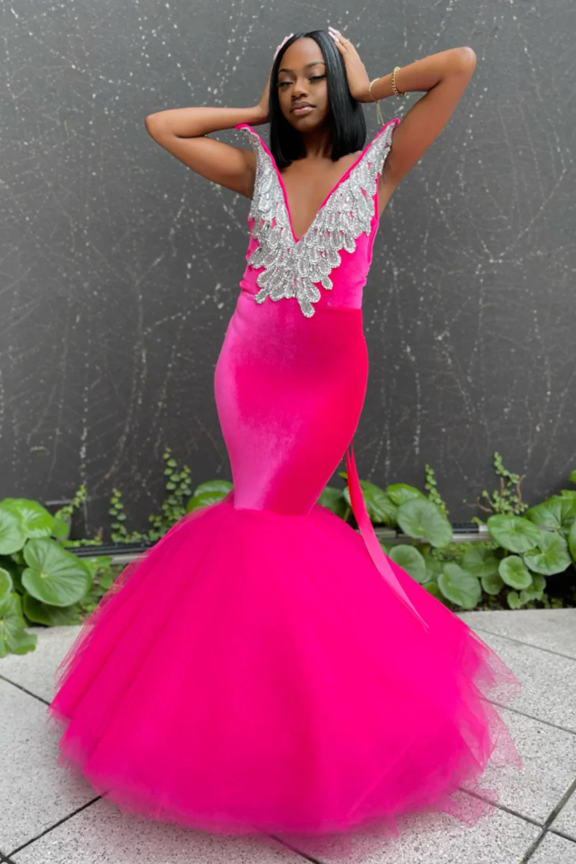 Mermaid V-Neck Staps Floor Length Sleeveless Backless Applique Ruffled Tulle Bowknot Prom Dress - Image 4