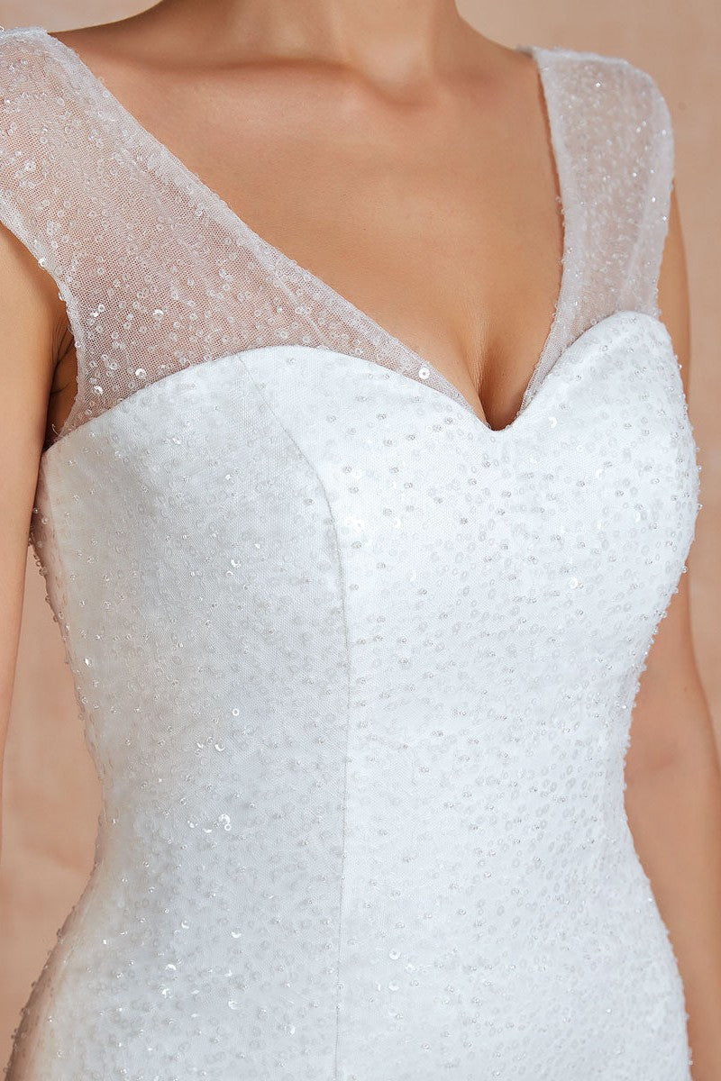 Mermaid Wedding Dress Beaded Chic V-Neck Sleeveless Bridal Gowns With Train - Image 10