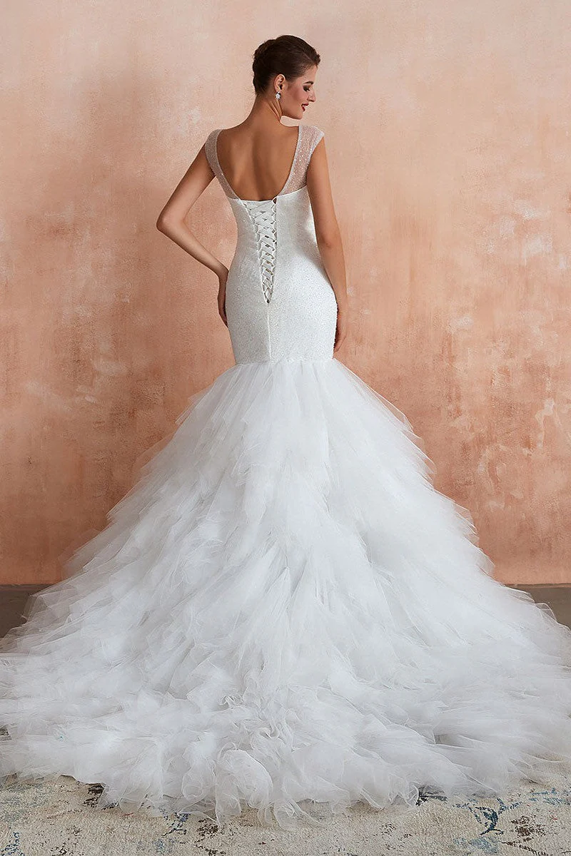Mermaid Wedding Dress Beaded Chic V-Neck Sleeveless Bridal Gowns With Train - Image 4