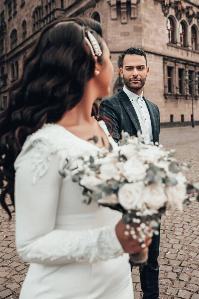 Mermaid Wedding Dress Long Sleeves Satin Bridal Gowns - Image 5