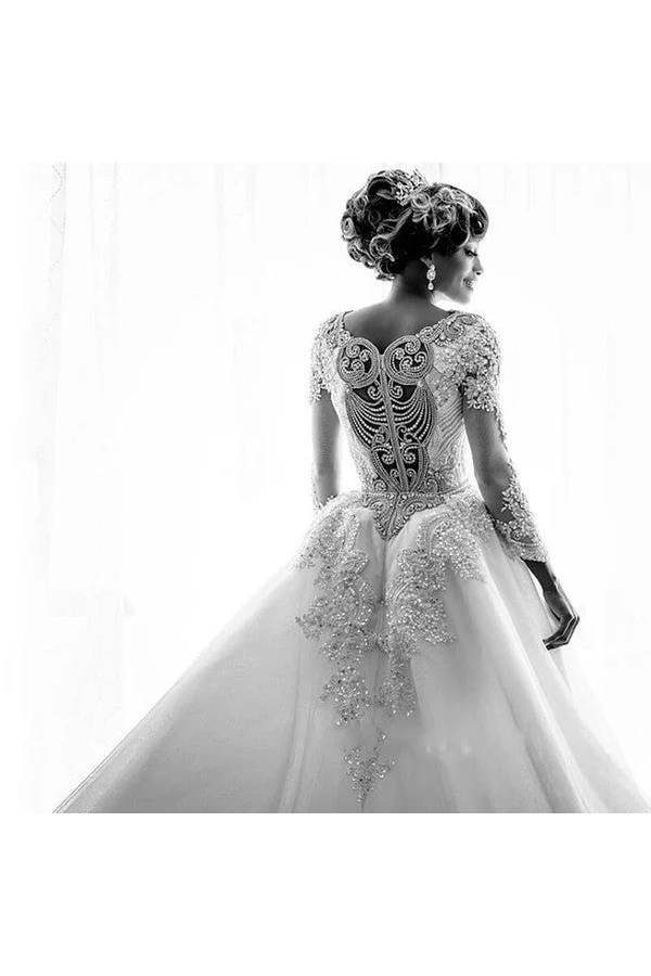 Mermaid Wedding Dresses with Trendy Overskirt Beads Lace Appliques Long Sleeves Bridal Gowns - Image 5