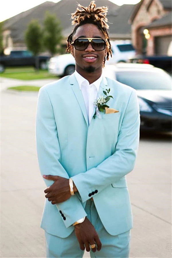 Mint Green Slim Fit Mens Suits Groomsmen Wear Two Pieces Notched Lapel Formal Prom Suit - Image 2