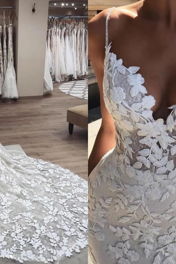Modern Applique Spaghetti Strap Wedding Dresses Backless Sleeveless - Image 2