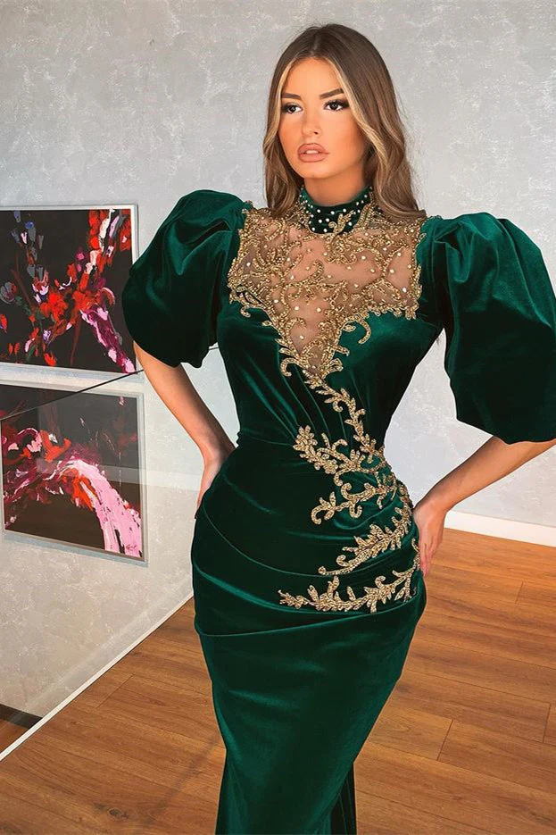 Dark Green One Shoulder Overskirt Prom Dress Slit Online - Image 2