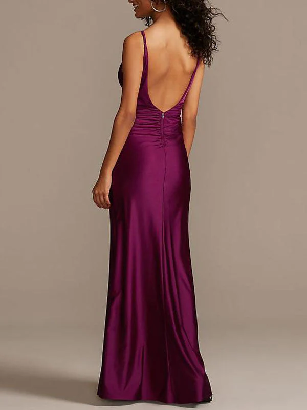 Modern Elastic Silk Like Satin Sheath Long Bridesmaid Dresses - Image 2