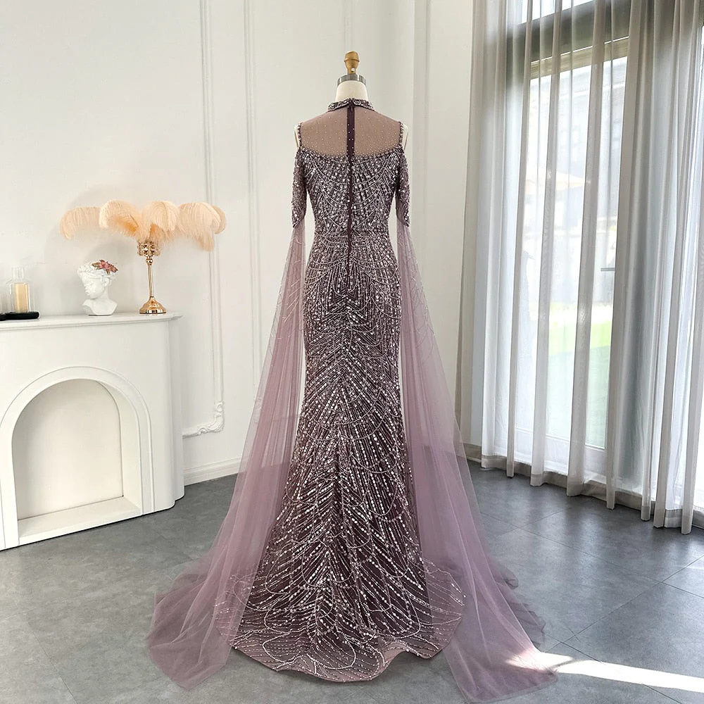 Modern High Neck Pearls Prom Dress Mermaid Long With Ruffle - Image 4