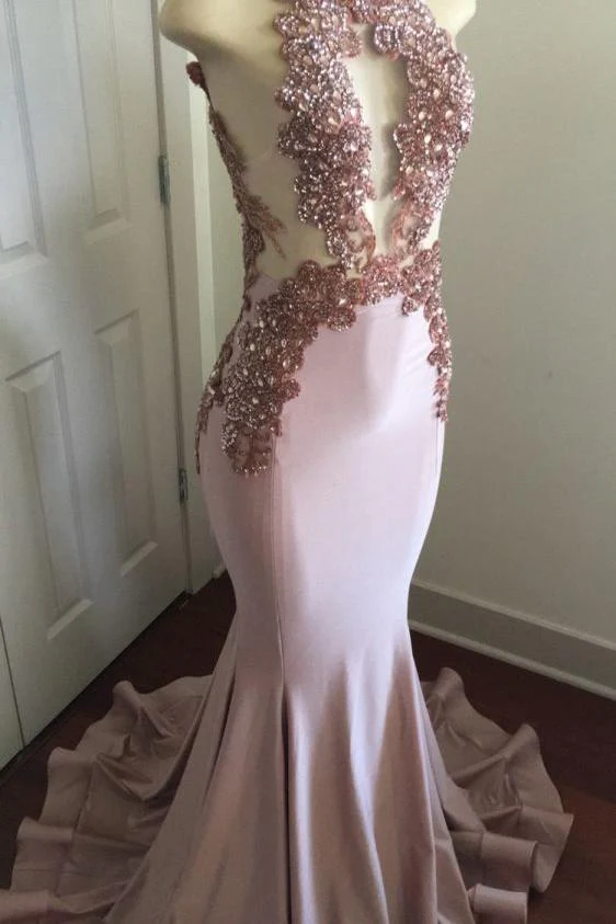 Modern Lace Appliques Sleeveless Prom Party Gowns| Mermaid Prom Party Gowns - Image 2
