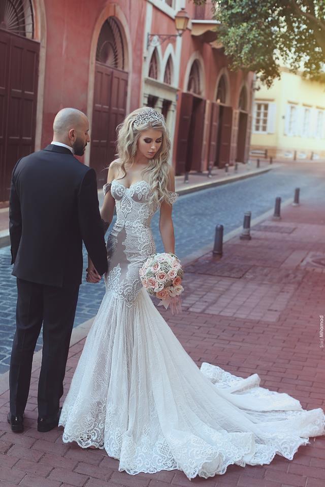 Modern Mermaid Lace Off the Shoulder Wedding Dresses Open Back Bridal Gowns - Image 3