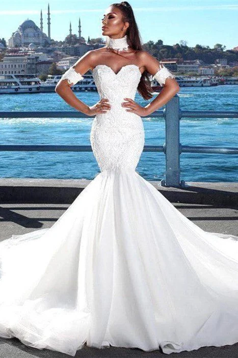 Modern Mermaid Sweetheart Modern Wedding Dresses Lace Dresses for Weddings with Choker - Image 2