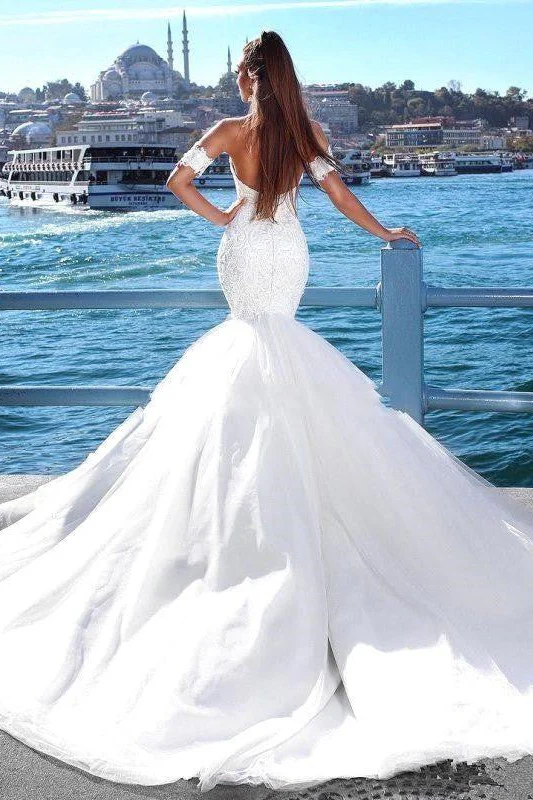Modern Mermaid Sweetheart Modern Wedding Dresses Lace Dresses for Weddings with Choker - Image 3