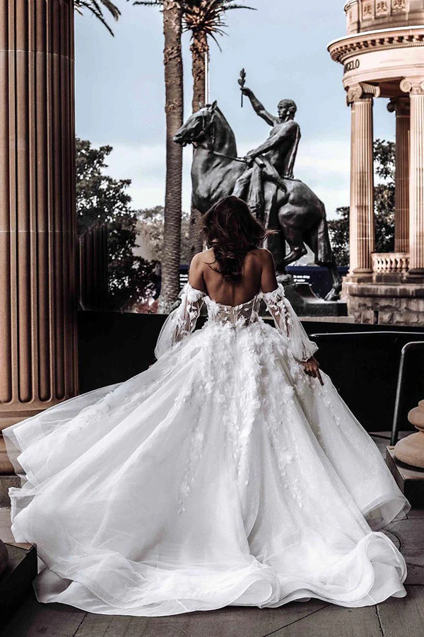 Modern Sweetheart Sleeveless Wedding Dress White 3D Floral Lace Bridal Gown - Image 5