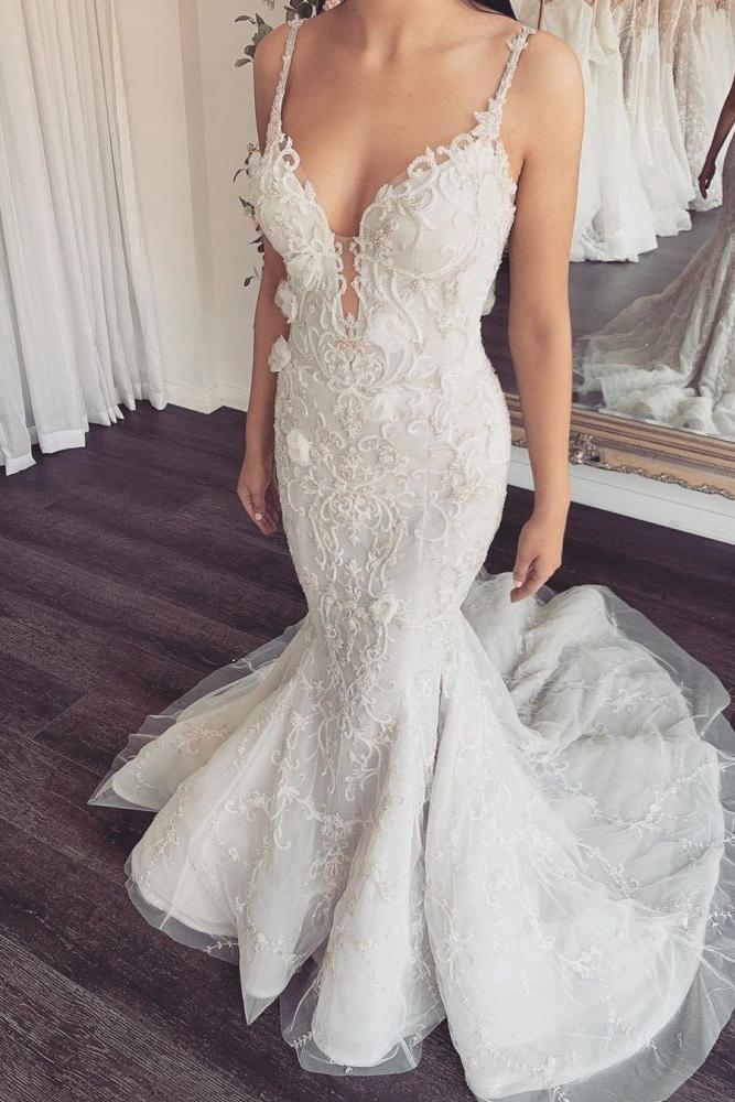 Modern V neck Sleeveless Lace Overskirt Bridal Gowns For Wedding New Arrival - Image 2