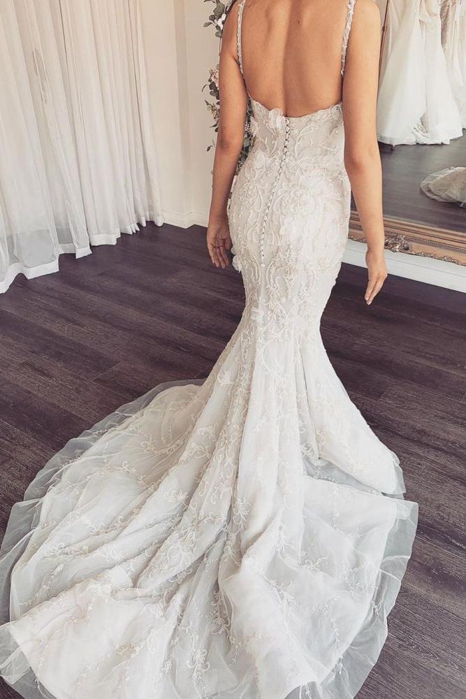 Modern V neck Sleeveless Lace Overskirt Bridal Gowns For Wedding New Arrival - Image 3