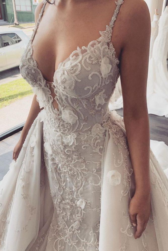 Modern V neck Sleeveless Lace Overskirt Bridal Gowns For Wedding New Arrival - Image 4