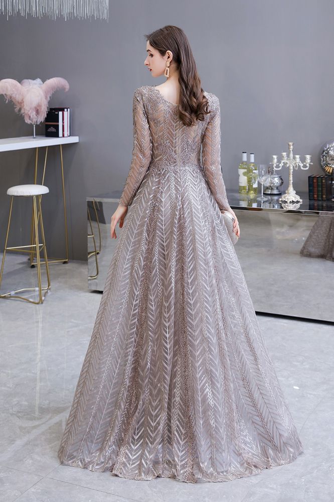 Modest Long Sleevess V-neck Princess Prom Party Gowns - Image 2