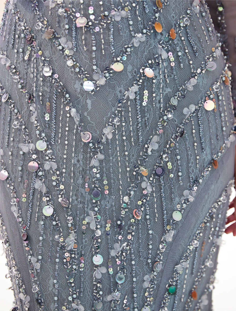 Classic Mother Of The Groom Dresses Grey Long Sleeve Luxury Beading V Neck Sash Formal Gowns With Train - Image 8