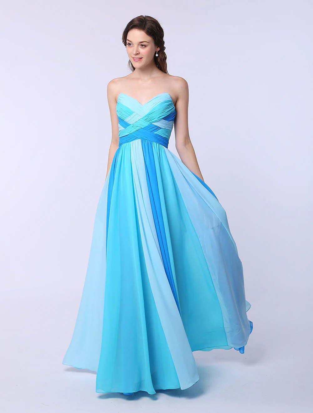 Stunning Multicolor A-line Chiffon evening dress with Sweetheart Neck Criss-Cross - Image 2