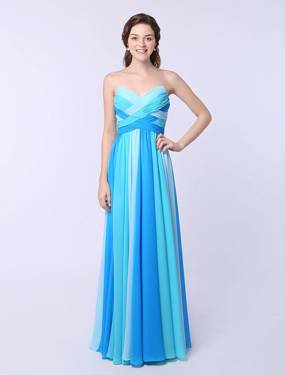 Stunning Multicolor A-line Chiffon evening dress with Sweetheart Neck Criss-Cross - Image 3