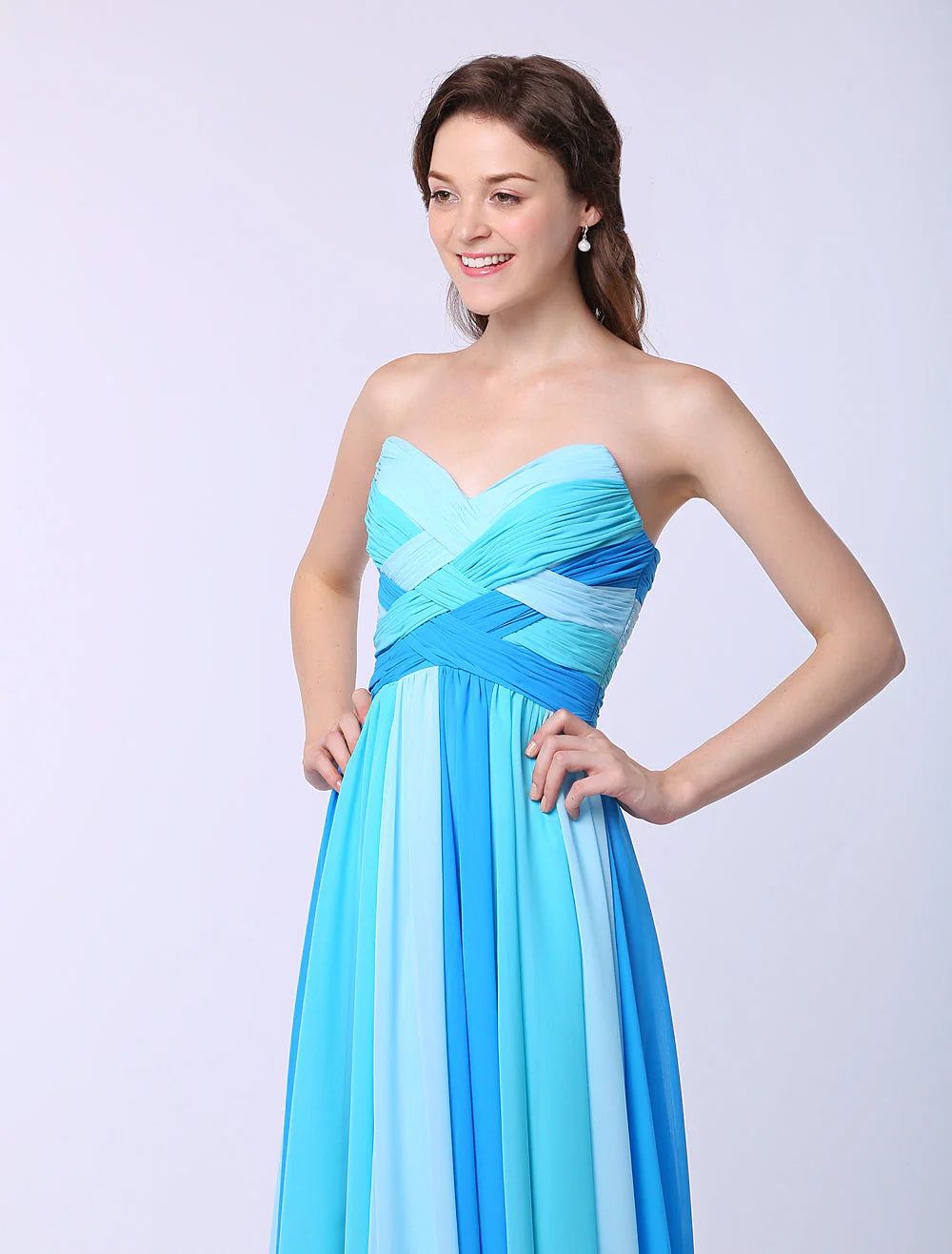Stunning Multicolor A-line Chiffon evening dress with Sweetheart Neck Criss-Cross - Image 6