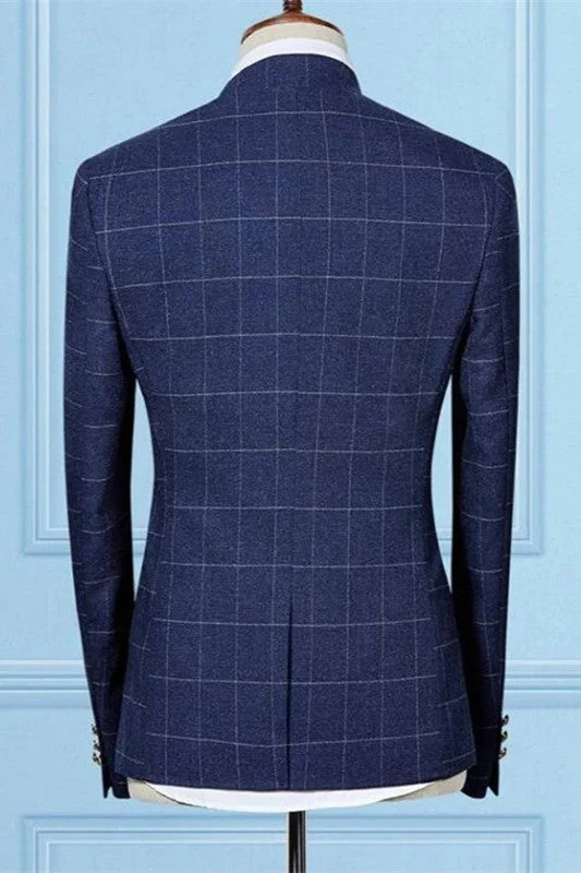 Modern Dark Navy Two Pieces Best Fitted Designer Plaid Men's Prom Suits - Image 2