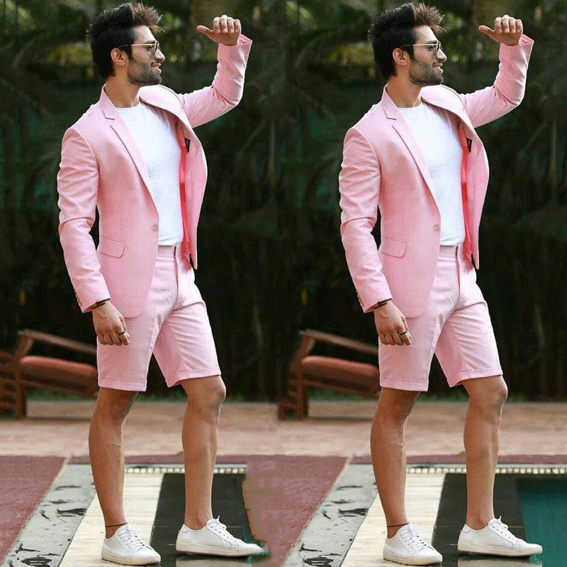 Pink Notched Lapel Slim Fit One Button Men Suits - Image 2