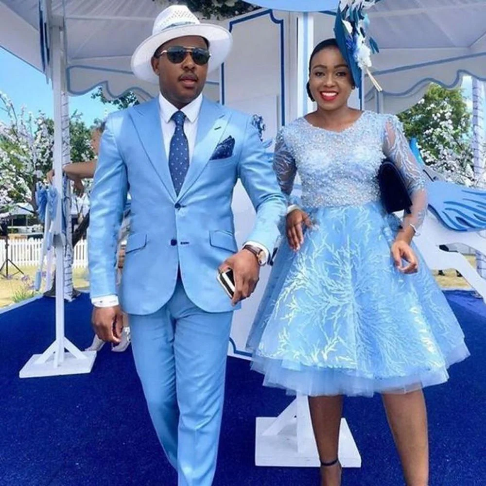 Classy Blue Peaked Lapel Two-Piece Mens Prom Suits - Image 2