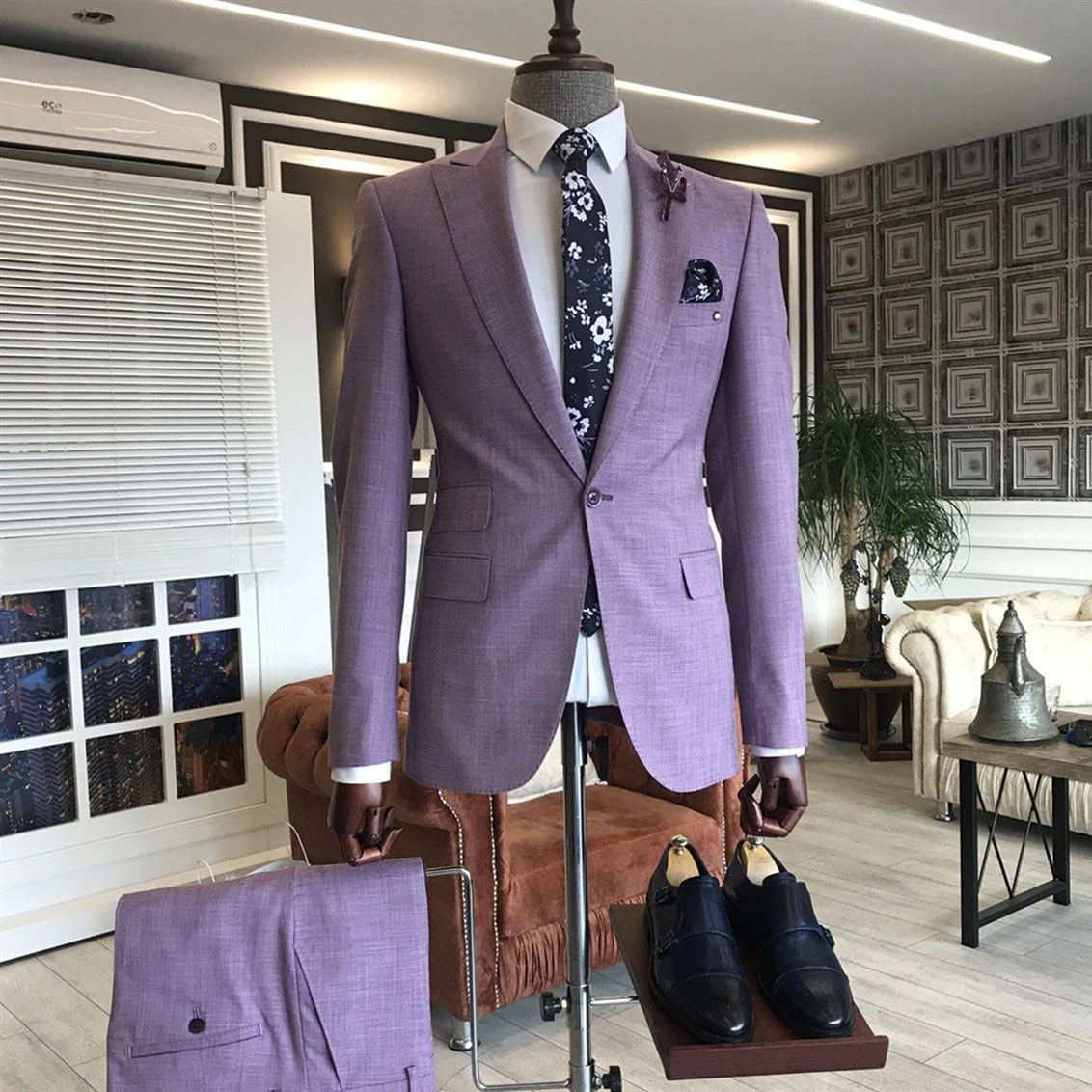 Classy Classy Purple 2-Pieces Peaked Lapel Slim Fit Prom Suits For Men - Image 2