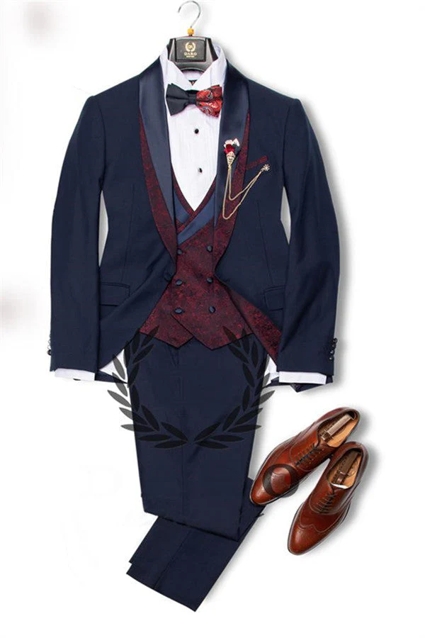 Navy Blue Dress Suits Mens Tuxedo Bridesgroom Suit Dinner Party Fitting Suit - Image 2