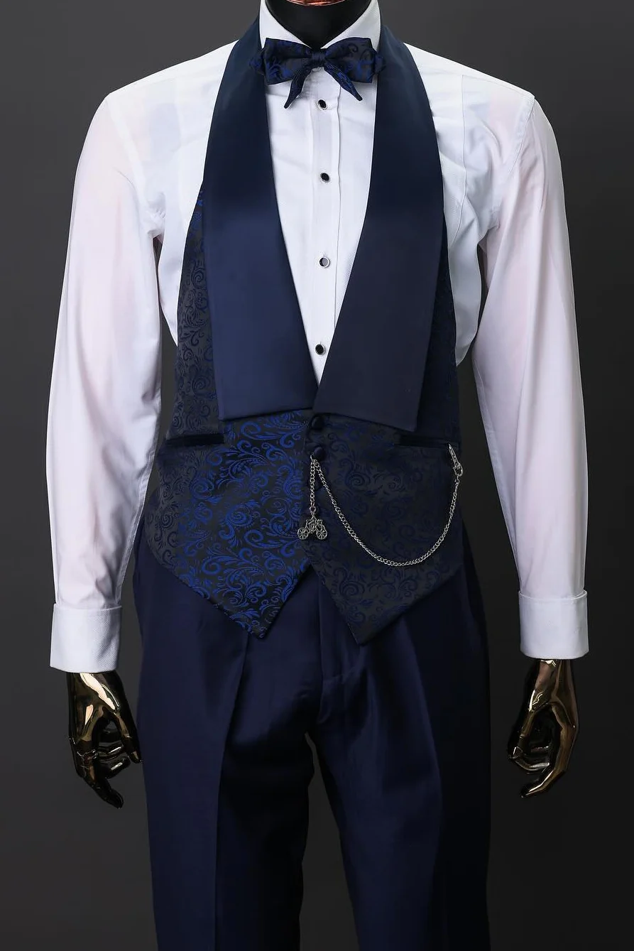 Navy Blue Jacquard 3-Piece Wedding Suit for Groom - Image 2