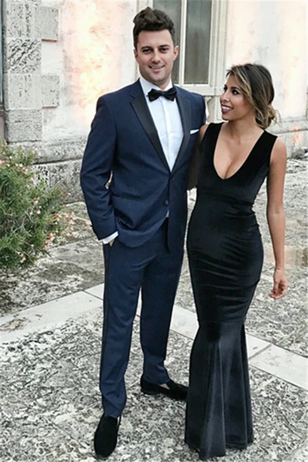Navy Blue Prom Outfits Notch Lapel Slim Fit Men Suit - Image 2