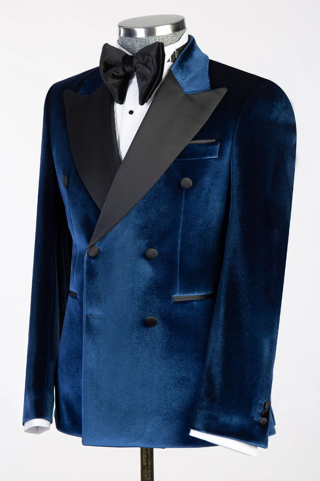Navy Blue Velvet Black Satin Peaked Lapel Wedding Suit - Image 2