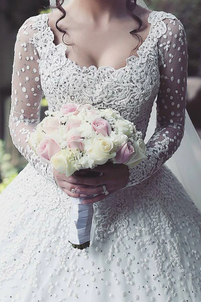 New Arrival Long Sleeves Bridal Dress Lace Applique Custom Made Wedding Dresses - Image 4