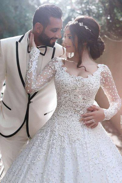 New Arrival Long Sleeves Bridal Dress Lace Applique Custom Made Wedding Dresses - Image 5