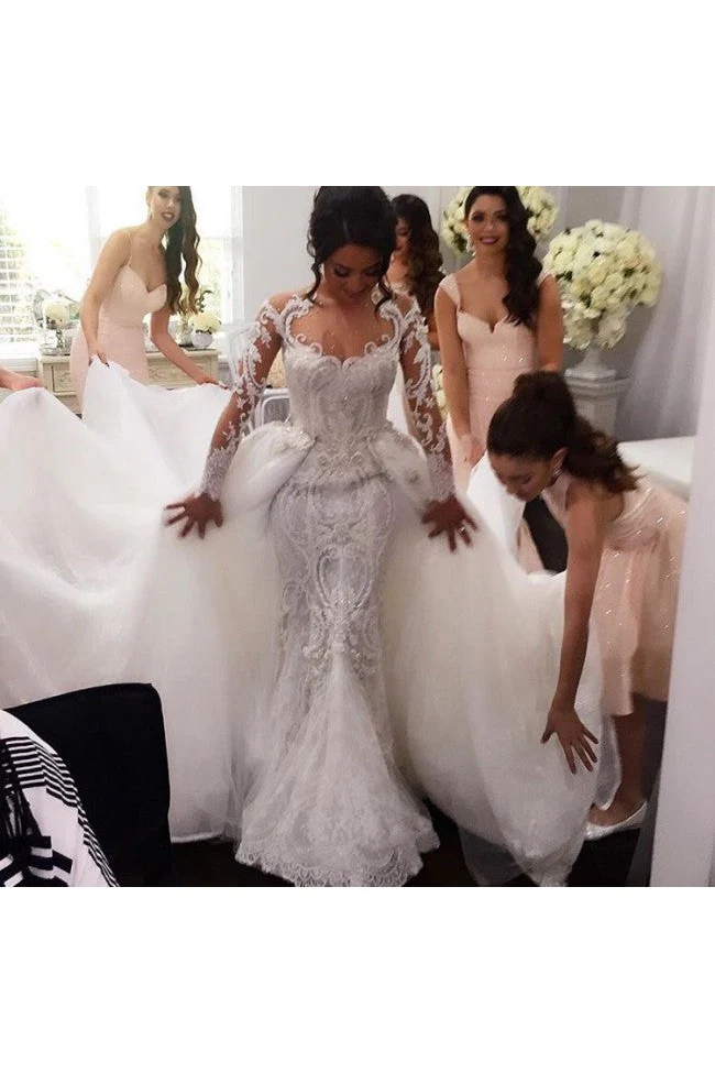 New Arrival Long Sleevess Sheath Wedding Dresses Lace Appliques Bridal Gowns with Detachable Train - Image 2