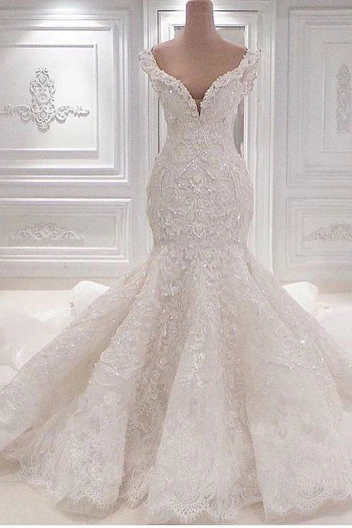 New Arrival Mermaid Vintage Wedding Dresses Online Classic V Neck Lace Bridal Gowns Online - Image 2