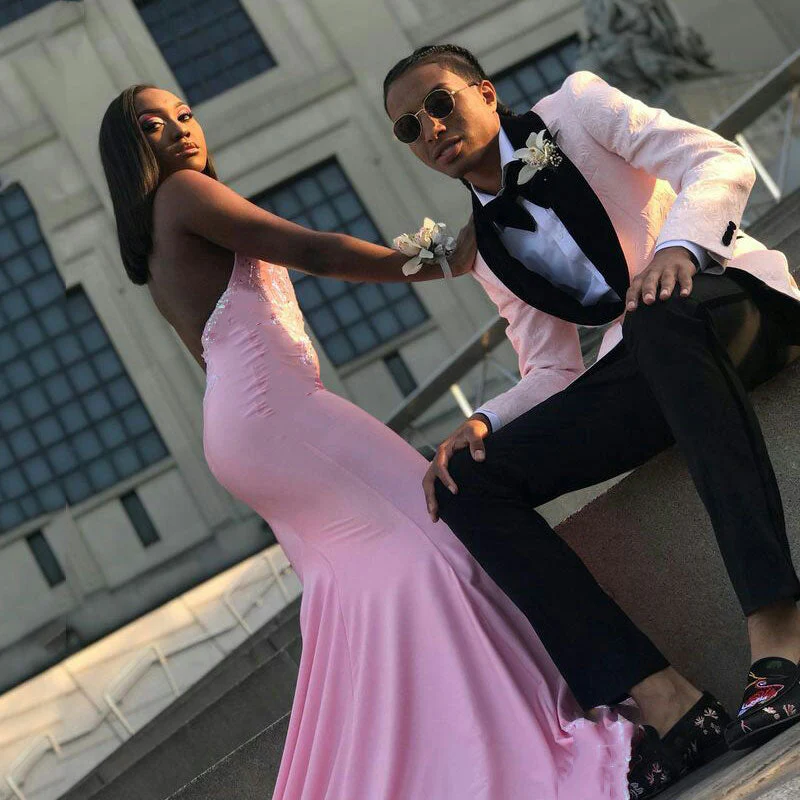 Classy Pink Jacquard Men Suit One Button Prom Suit with Shawl Lapel - Image 2