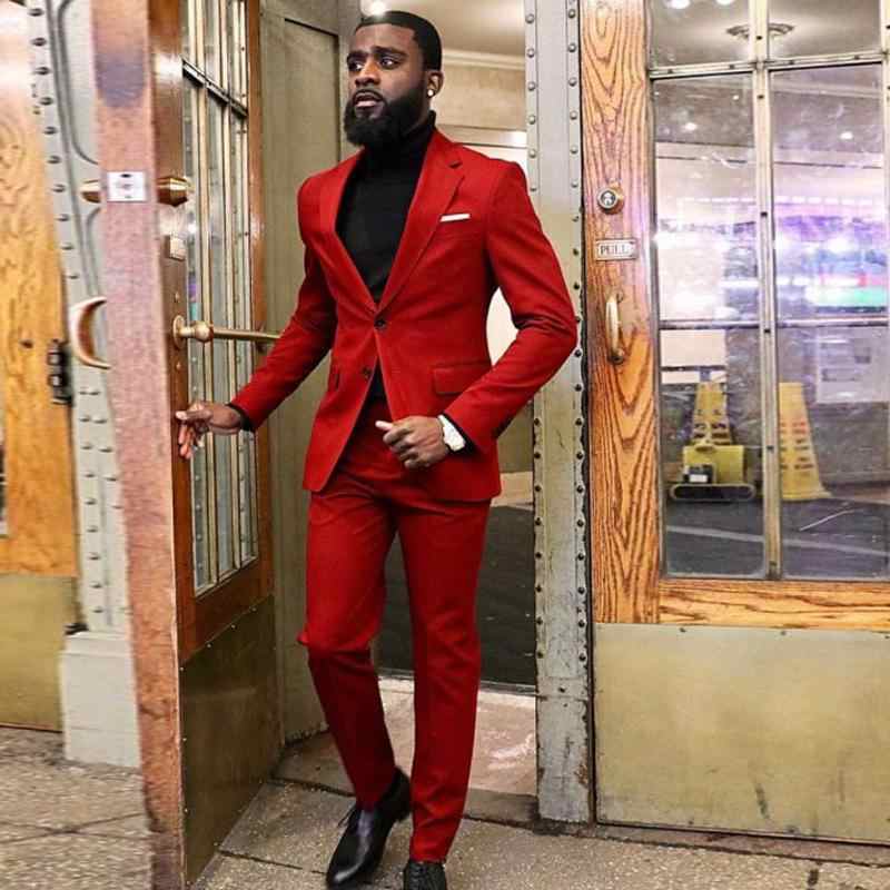 Classy Red Two Piece Slim Fit Prom Men Suit - Image 2