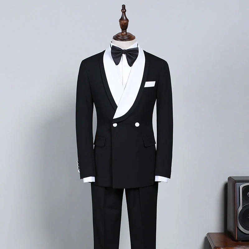 New Black And White Slim Fit Bespoke Wedding Suit For Grooms - Image 2