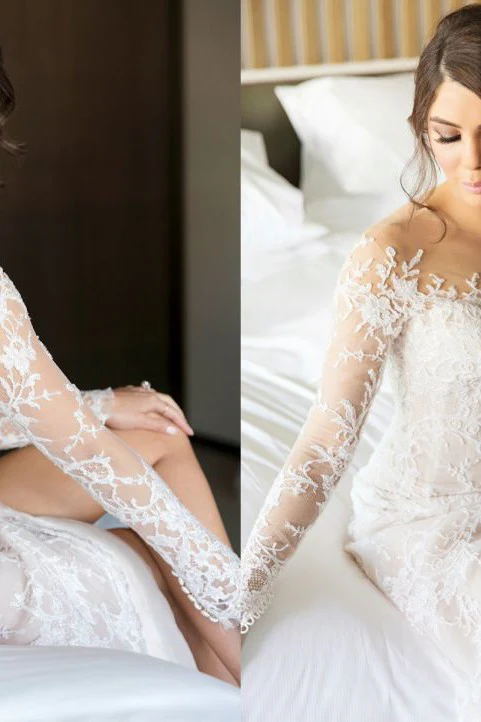 New Full Lace Split Wedding Dresses Illusion Back Bridal Gowns with Detachable Satin Skirt - Image 2