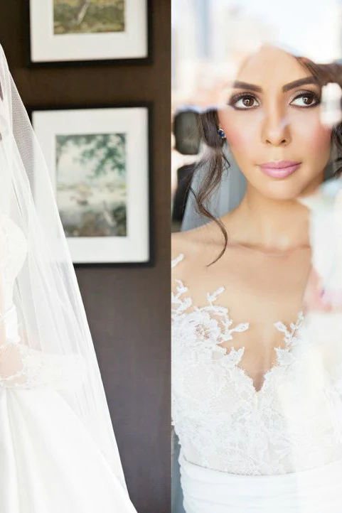 New Full Lace Split Wedding Dresses Illusion Back Bridal Gowns with Detachable Satin Skirt - Image 4