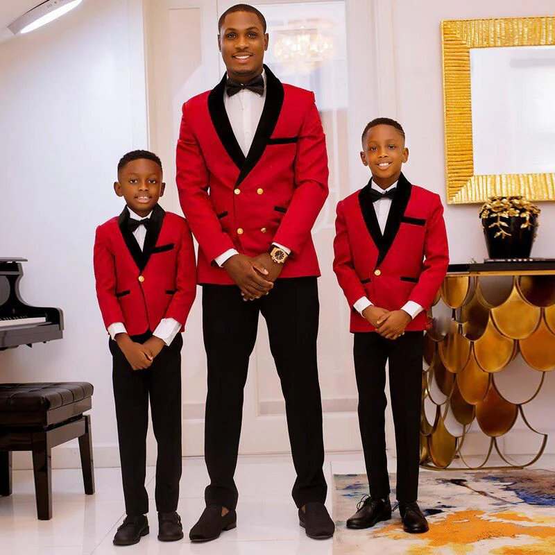 New in Red Double Breasted Best Fitted Wedding Suits with Black Lapel - Image 2