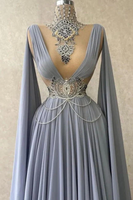 Fabulous High Neck Sleeveless Long 100D-chiffen prom Dresses With beads - Image 2