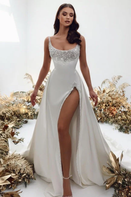 Chraming Square Sleeveless Wedding Dress with pearls - Image 2