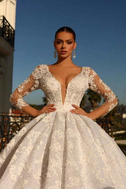 Fabulous Sweetheart Ball Gown Lace Wedding Dresses Online Crystals - Image 3