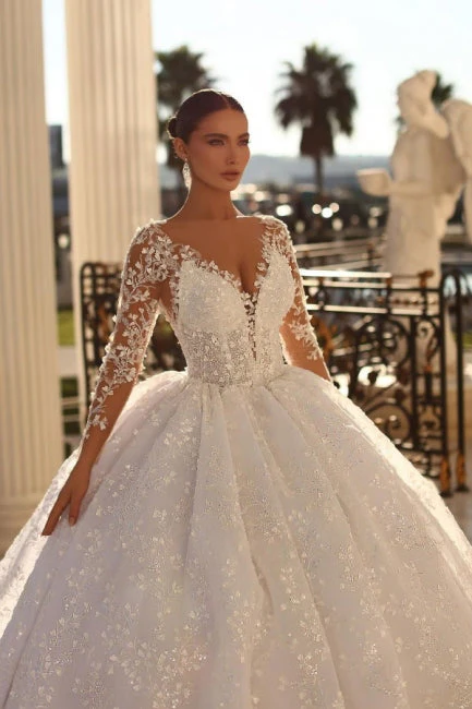 Fabulous Sweetheart Ball Gown Lace Wedding Dresses Online Crystals - Image 3