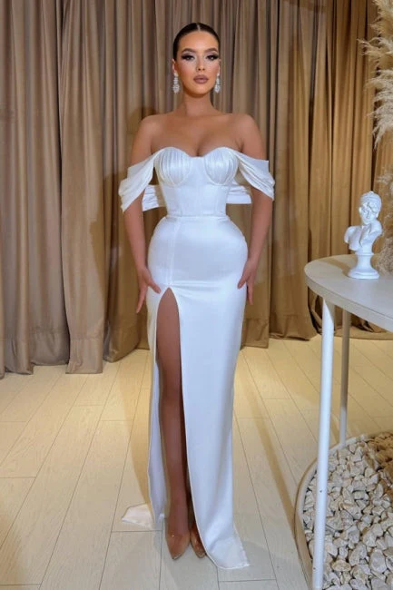 Fabulous Sweetheart Cap Sleeves Column prom Dresses With Front Split - Image 3