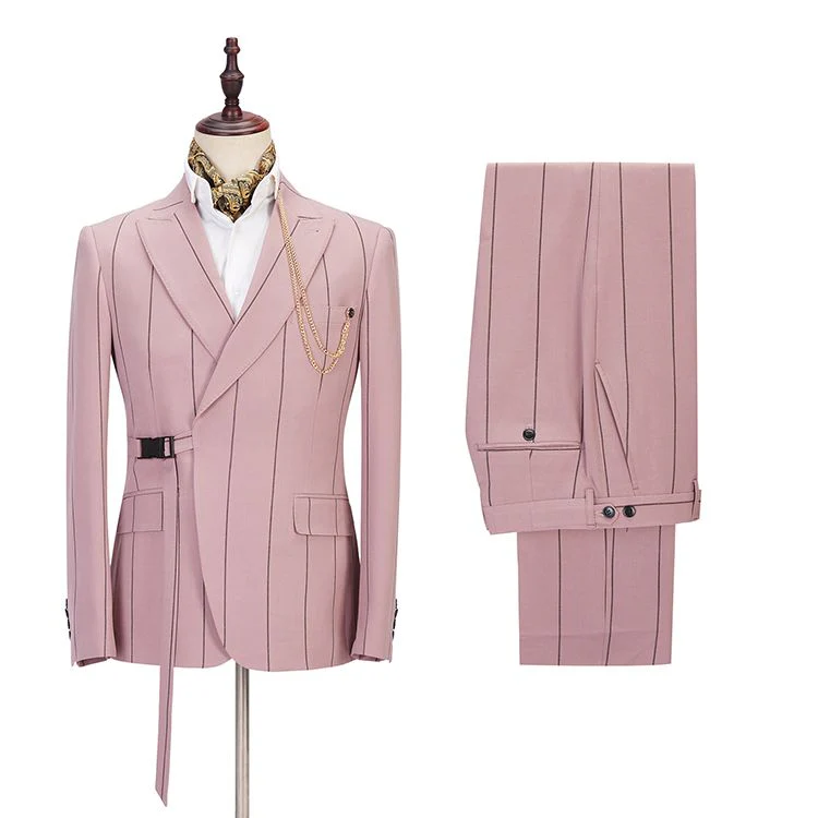Classy Pink Striped Peaked Lapel Fitted Men Suits Online - Image 2