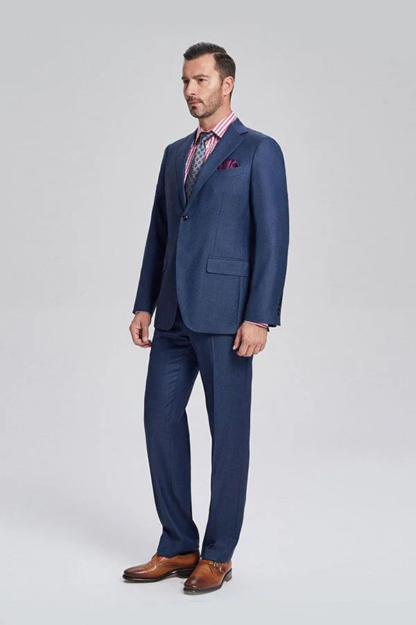 Notch Lapel Flap Pocket Navy Blue Mens Business Suits - Image 2